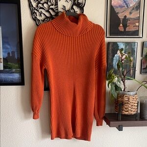 Cozy Orange Turtleneck Sweater/Dress